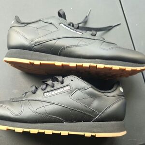 Reebok Men’s Black Leather Sneakers with Tan Outsole